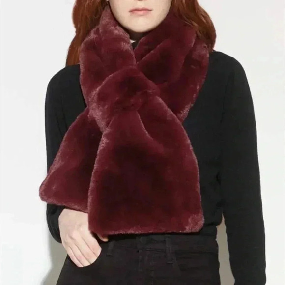 Accessories - Women’s Faux Fur Burgundy Merlot Pull-Thru Scarf